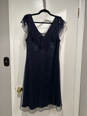 Patra Navy V-Neck Ruffled Midi Dress